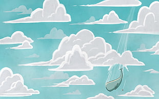 cartoon whale illustration, digital art, illustration, nature, flying HD wallpaper