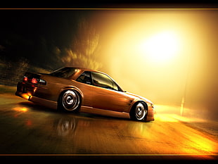 brown sports coupe digital wallpaper, car, artwork, tuning, Nissan HD wallpaper