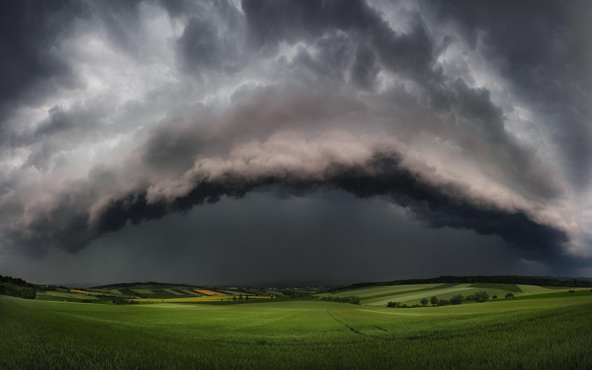 green grass field, nature, landscape, Supercell, storm