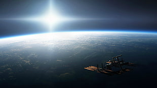 space station, space, space art, digital art, Earth