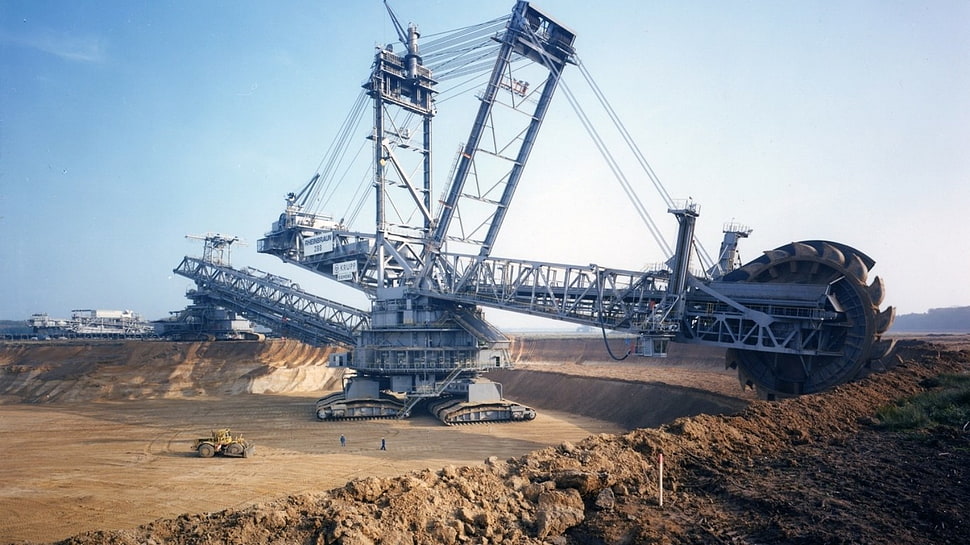 gray heavy equipment, machine, landscape HD wallpaper