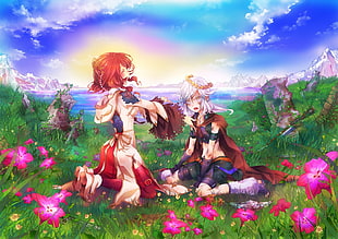 red-haired female anime character, anime, nature, original characters