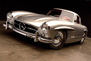classic silver Mercedes-Benz coupe HD wallpaper