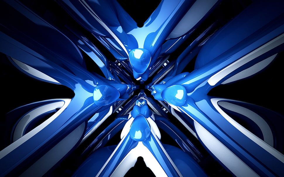 blue and white abstract art, abstract, digital art, blue HD wallpaper