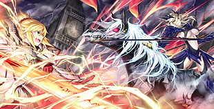 Fate Grand Order Saber Mordred and Lancer Altria Alter digital wallpaper, Fate/Grand Order, horse, sword, Fate Series