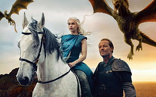 Game of Thrones Daenerys Targaryen, Game of Thrones, Daenerys Targaryen, Jorah Mormont, dragon HD wallpaper
