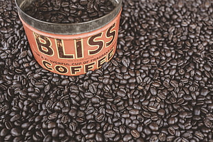 Bliss coffee grounds, Coffee beans, Bank, Inscription