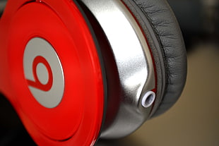 red Beats by Dr. Dre headphones, music, macro