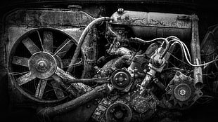black background, engines, gears, technology