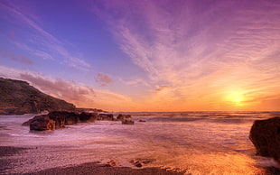 time lapse photography of seacliff under golden hour, landscape