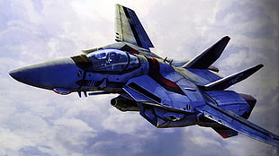 blue aircraft digital wallpaper, Robotech, anime, robot, Macross Frontier HD wallpaper