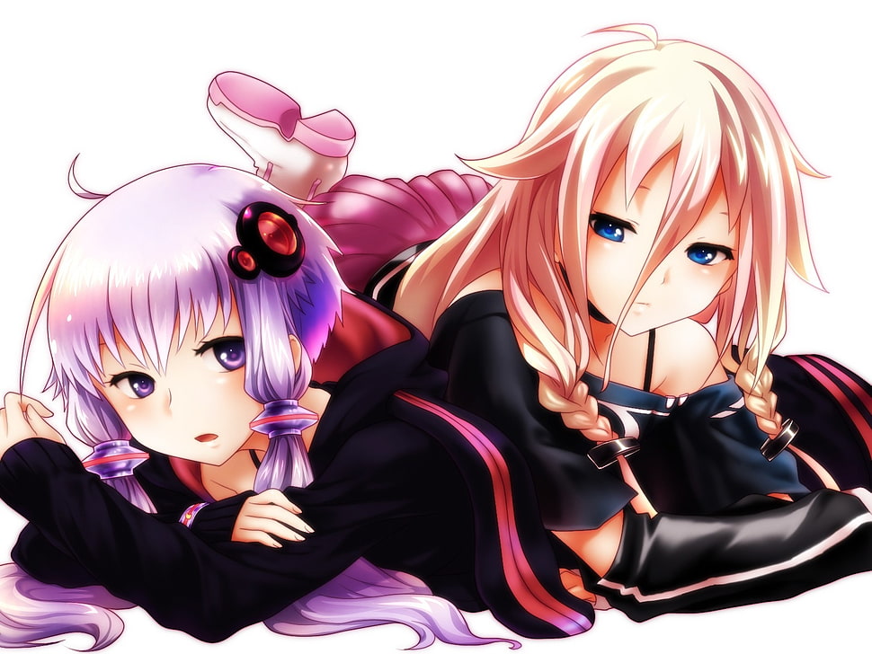 two girl in black top anime characters HD wallpaper