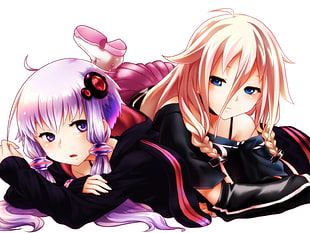 two girl in black top anime characters HD wallpaper