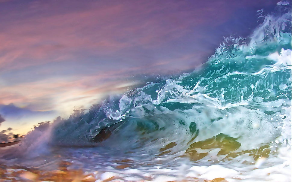 water splash illustration, landscape, nature, waves, beach HD wallpaper