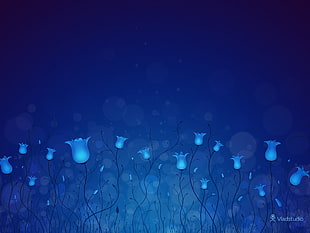 lighted petaled flower graphic, Vladstudio, flowers, blue background