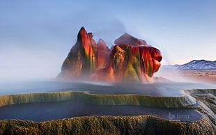 multicolored glazier, geysers, nature, landscape, rock formation