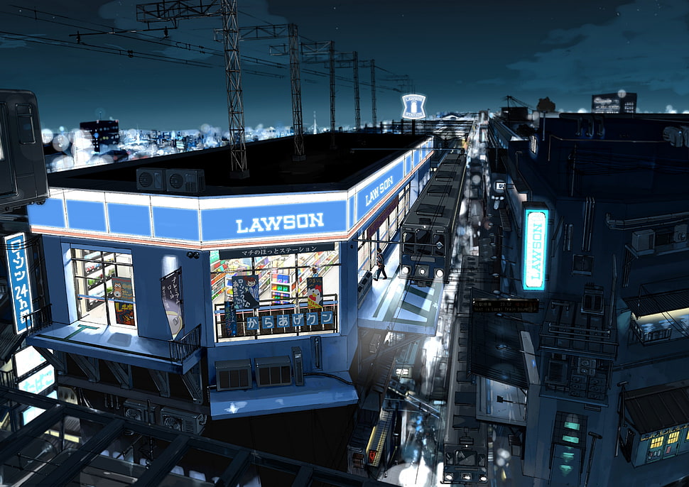 Lawson building facade, building, digital art, city, night HD wallpaper