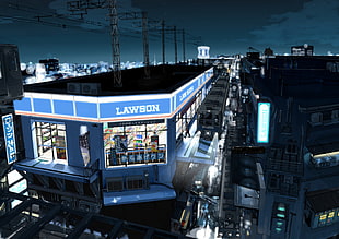 Lawson building facade, building, digital art, city, night