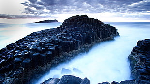 black rock formation, photography, Giant's Causeway, Ireland, nature HD wallpaper