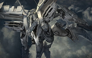 gray robot illustration, mech, digital art, armored core for answer, Armored Core