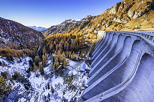 gray concrete dam, Italy, South Tyrol, nature, landscape