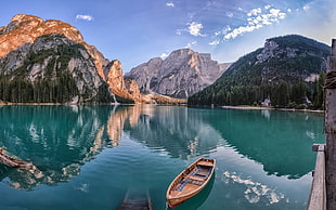 brown canoe, nature, landscape, summer, lake