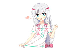 female anime character wearing white scoop-neck shirt