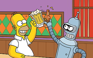 Bart Simpsons, Futurama, cartoon, Bender, The Simpsons HD wallpaper