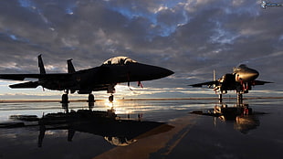 two black jet fighter planes, army, McDonnell Douglas F-15E Strike Eagle, US Air Force, military aircraft