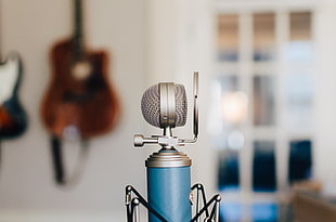 blue and gray condenser microphone HD wallpaper
