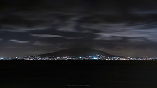 lighted buildings, cityscape, landscape, Mount Vesuvius, Naples