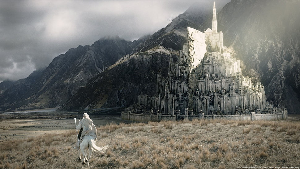 white horse, The Lord of the Rings, Gandalf, Minas Tirith, movies HD wallpaper