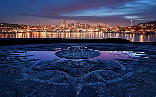 cityscape near body of water, Seattle, water, night, cityscape HD wallpaper