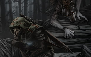 skull archer wearing hood illustration, creature, wolf HD wallpaper