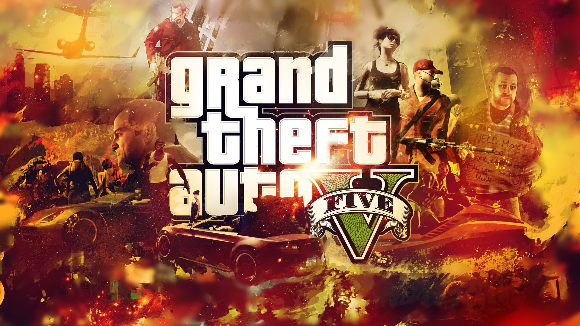 Grand Theft Auto Five poster, Grand Theft Auto V, Rockstar Games, video games