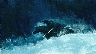 man rides on horse painting, artwork, horse, fantasy art, rain
