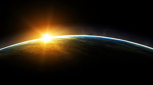 planet earth and sun, Earth, planet, space, space art HD wallpaper
