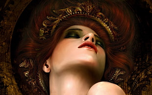 woman with red hair wearing gold crown painting HD wallpaper
