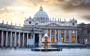beige fountain, cityscape, architecture, Rome, St. Peter's Basilica
