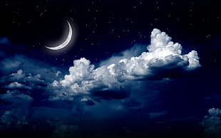 moon and clouds, stars, space, galaxy, clouds