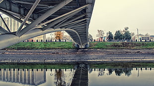 gray metal bridge, bridge, city, urban, water HD wallpaper