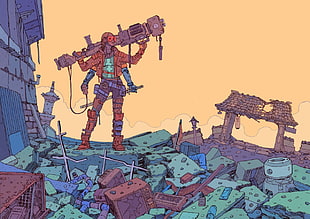 man holding bazooka illustration, artwork, science fiction