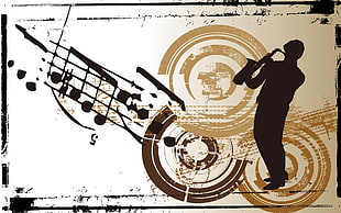 silhouette of man playing a trumpet illustration, music, artwork, saxophones, silhouette