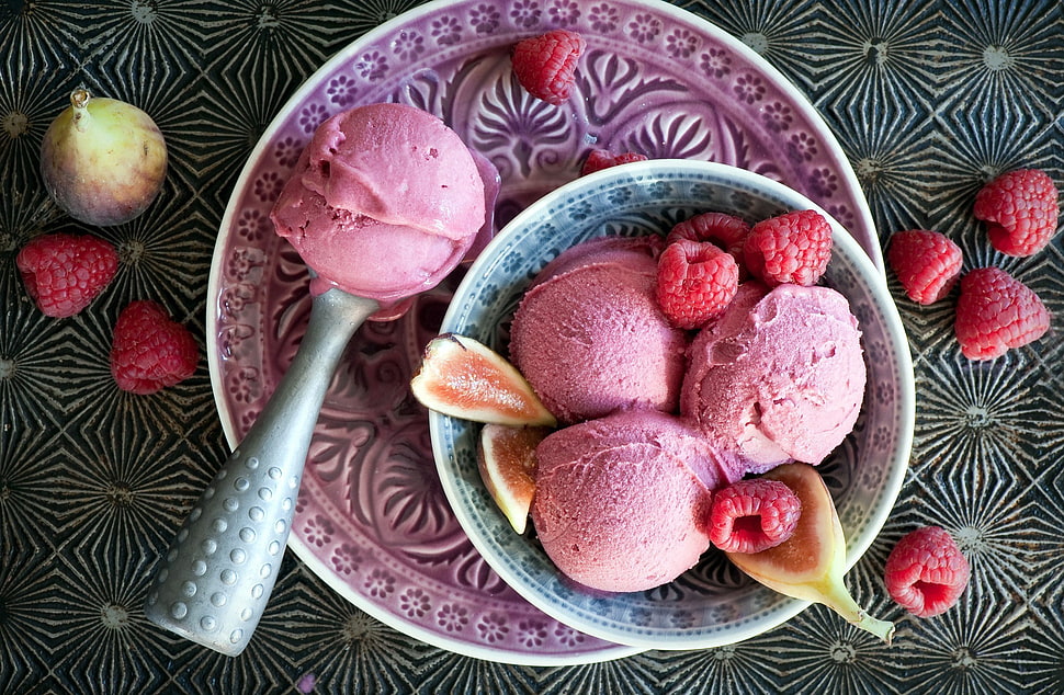 white ceramic bowl, ice cream, food, fruit HD wallpaper