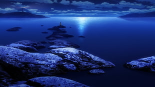 photo of ocean during night time