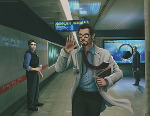 male doctor waving at man in the back art, video games, Half-Life, Gordon Freeman, Barney Calhoun HD wallpaper