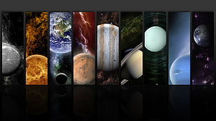 planets paneled wall decoration, space, planet, stars, Sun