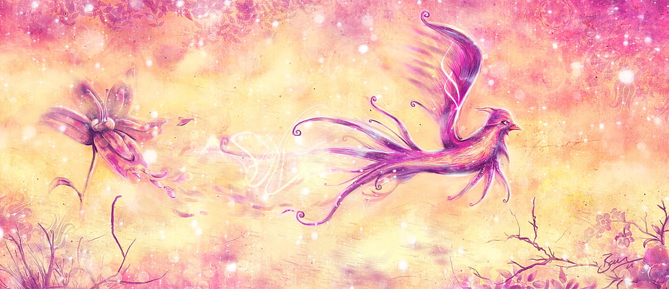 painting of bird and flower, Fly, birds, flying, wings HD wallpaper