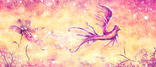 painting of bird and flower, Fly, birds, flying, wings
