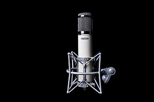 white and silver microphone condenser